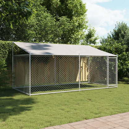 Hondenhok Met Dak En Deur Gegalvaniseerd Staal Grijs 4 x 2 x 2 m 1 deur