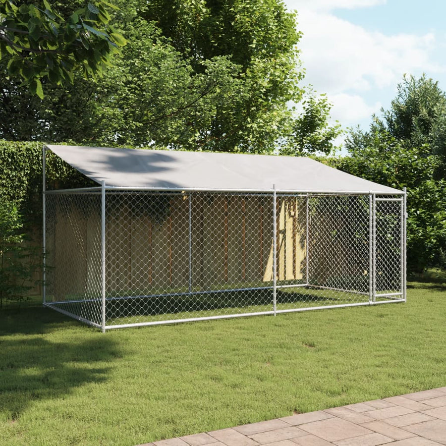 Hondenhok Met Dak En Deur Gegalvaniseerd Staal Grijs 4 x 2 x 2 m 1 deur