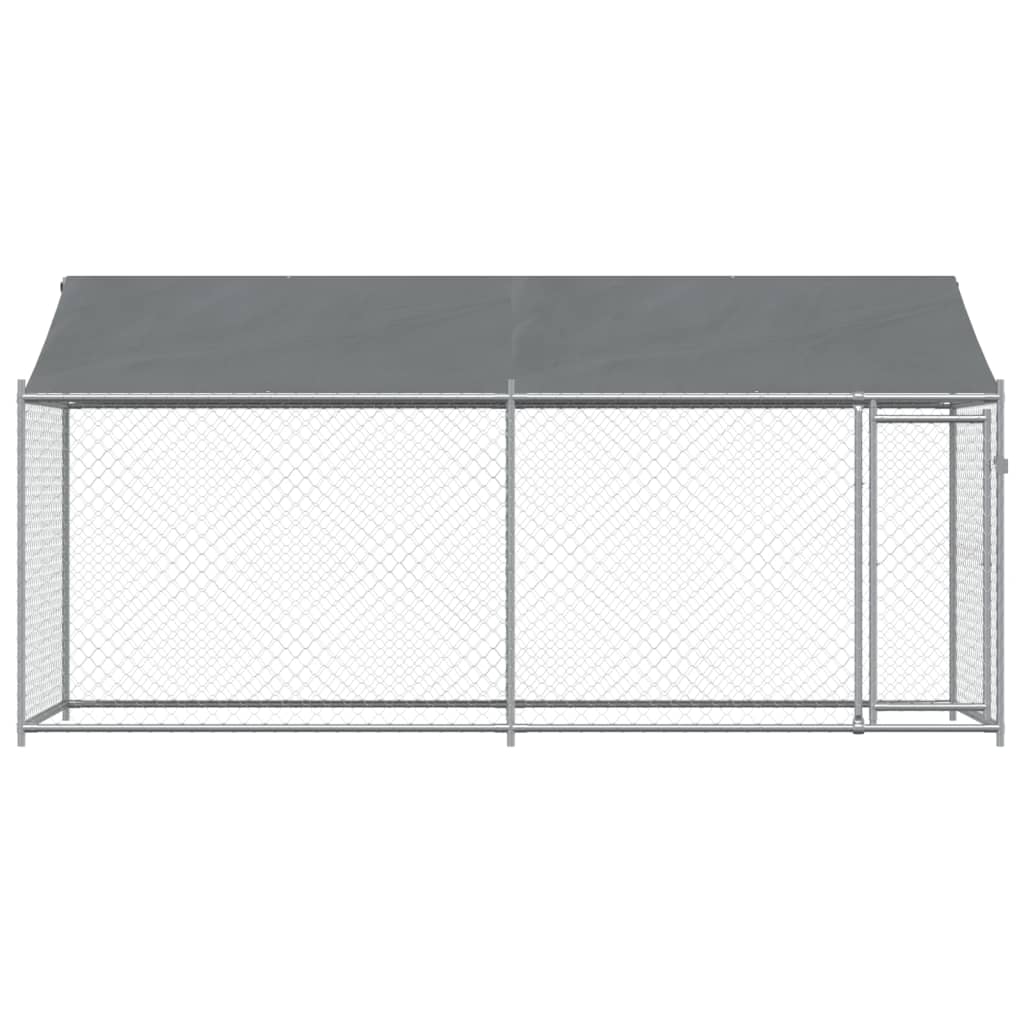 Hondenhok Met Dak En Deur Gegalvaniseerd Staal Grijs 4 x 2 x 2 m 1 deur