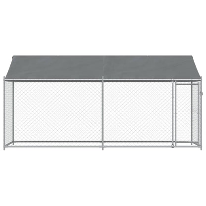 Hondenhok Met Dak En Deur Gegalvaniseerd Staal Grijs 4 x 2 x 2 m 1 deur
