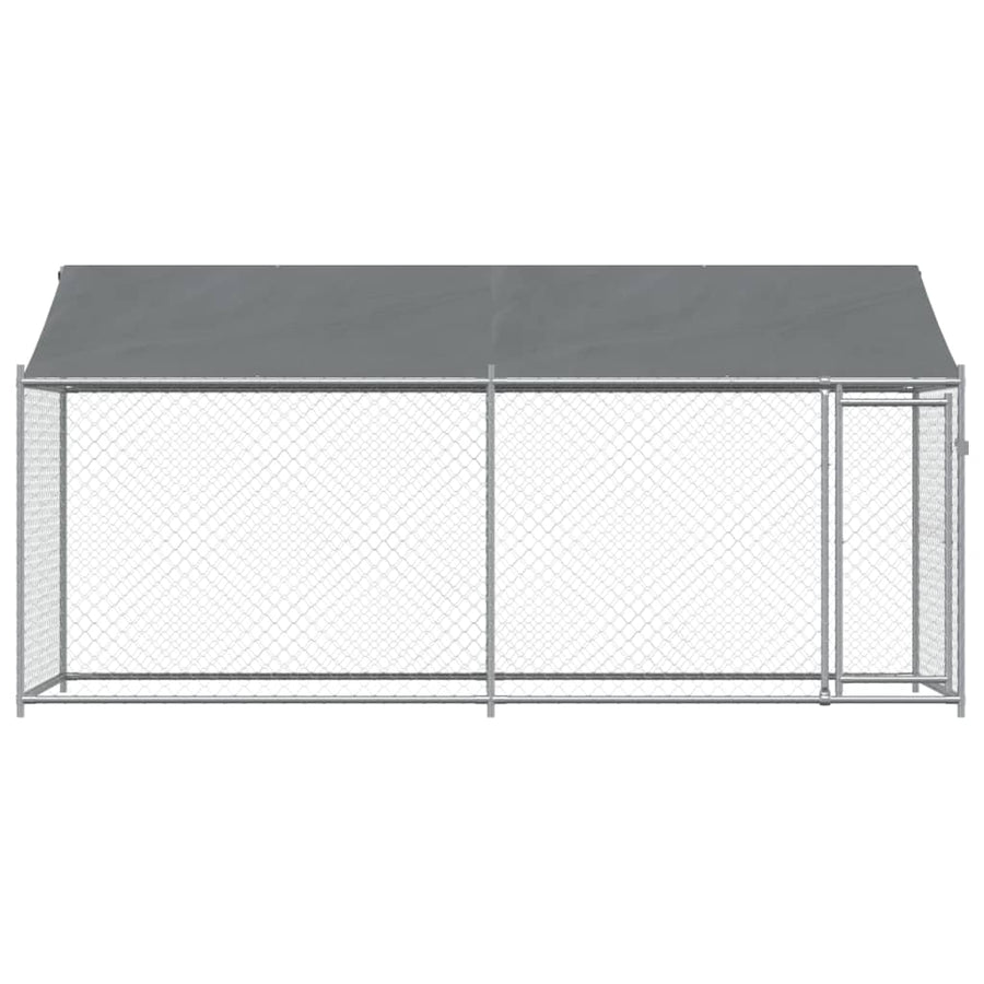 Hondenhok Met Dak En Deur Gegalvaniseerd Staal Grijs 4 x 2 x 2 m 1 deur