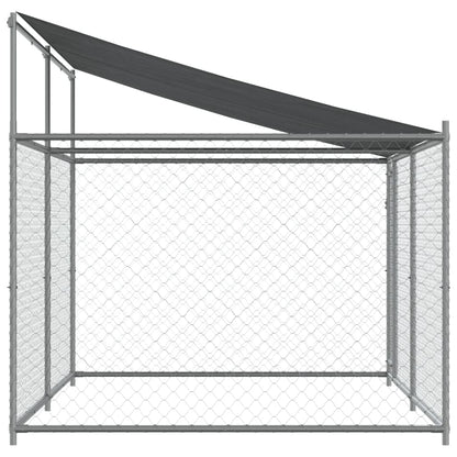Hondenhok Met Dak En Deur Gegalvaniseerd Staal Grijs 4 x 2 x 2 m 1 deur