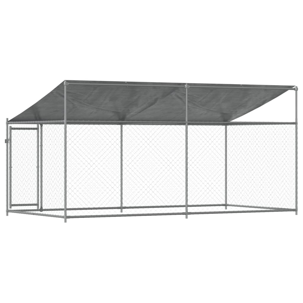 Hondenhok Met Dak En Deur Gegalvaniseerd Staal Grijs 4 x 2 x 2 m 1 deur