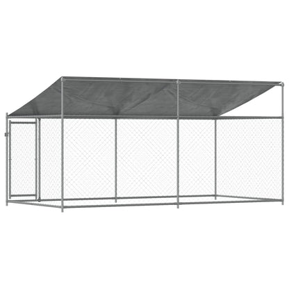 Hondenhok Met Dak En Deur Gegalvaniseerd Staal Grijs 4 x 2 x 2 m 1 deur