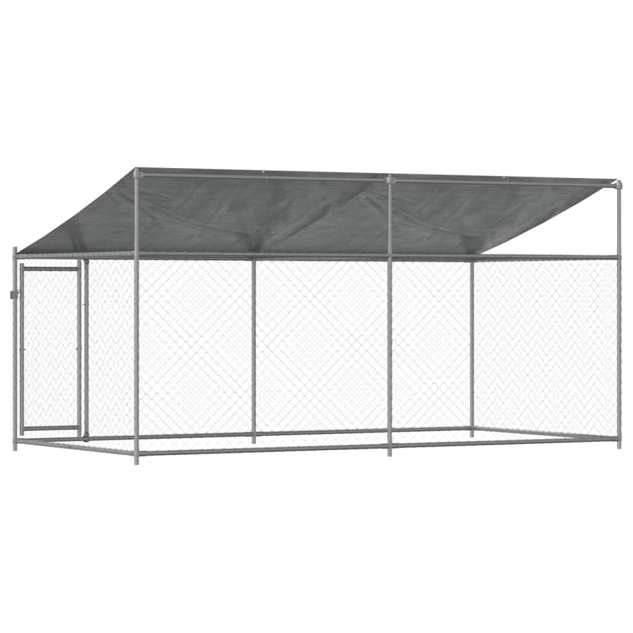 Hondenhok Met Dak En Deur Gegalvaniseerd Staal Grijs 4 x 2 x 2 m 1 deur