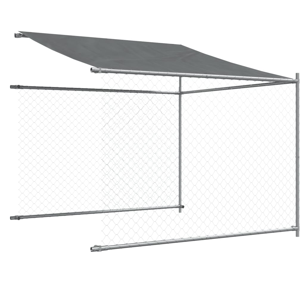 Hondenhok Met Dak En Deur Gegalvaniseerd Staal Grijs 4 x 2 x 2 m 1 deur