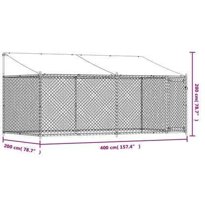 Hondenhok Met Dak En Deur Gegalvaniseerd Staal Grijs 4 x 2 x 2 m 1 deur