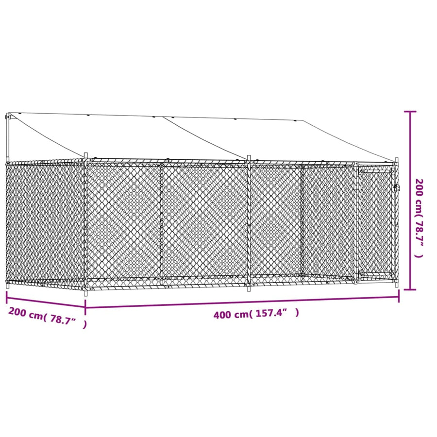 Hondenhok Met Dak En Deur Gegalvaniseerd Staal Grijs 4 x 2 x 2 m 1 deur