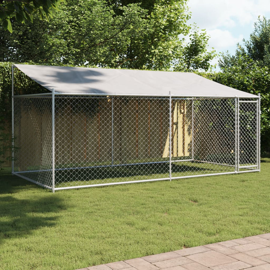 Hondenhok Met Dak En Deur Gegalvaniseerd Staal Grijs 4 x 2 x 2 m 1 deur