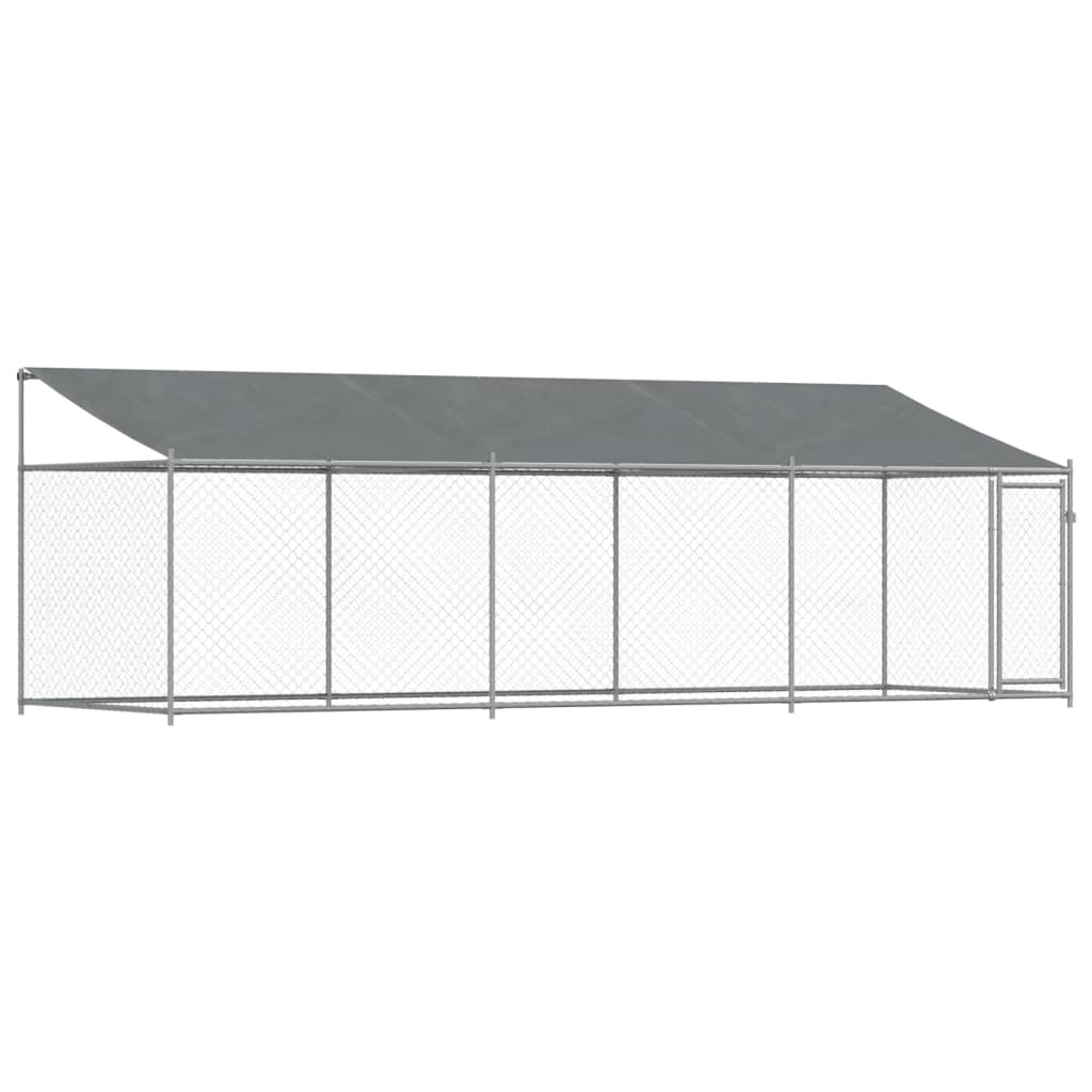 Hondenhok Met Dak En Deur Gegalvaniseerd Staal Grijs 6 x 2 x 2 m 1 deur