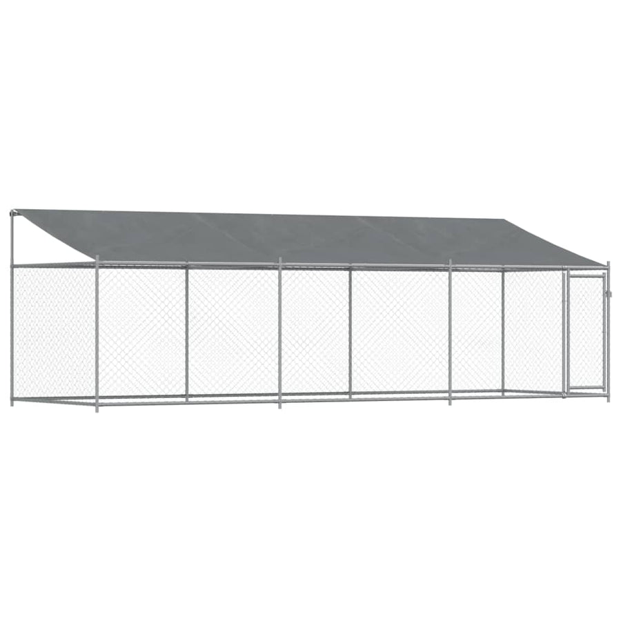 Hondenhok Met Dak En Deur Gegalvaniseerd Staal Grijs 6 x 2 x 2 m 1 deur