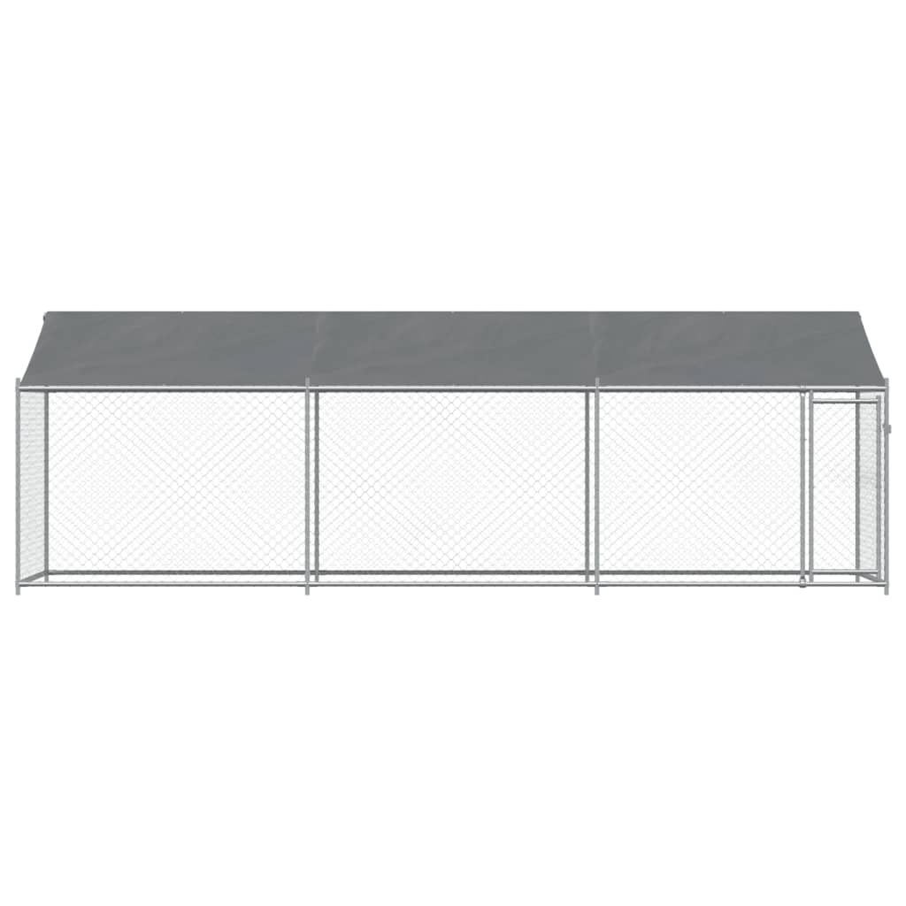Hondenhok Met Dak En Deur Gegalvaniseerd Staal Grijs 6 x 2 x 2 m 1 deur