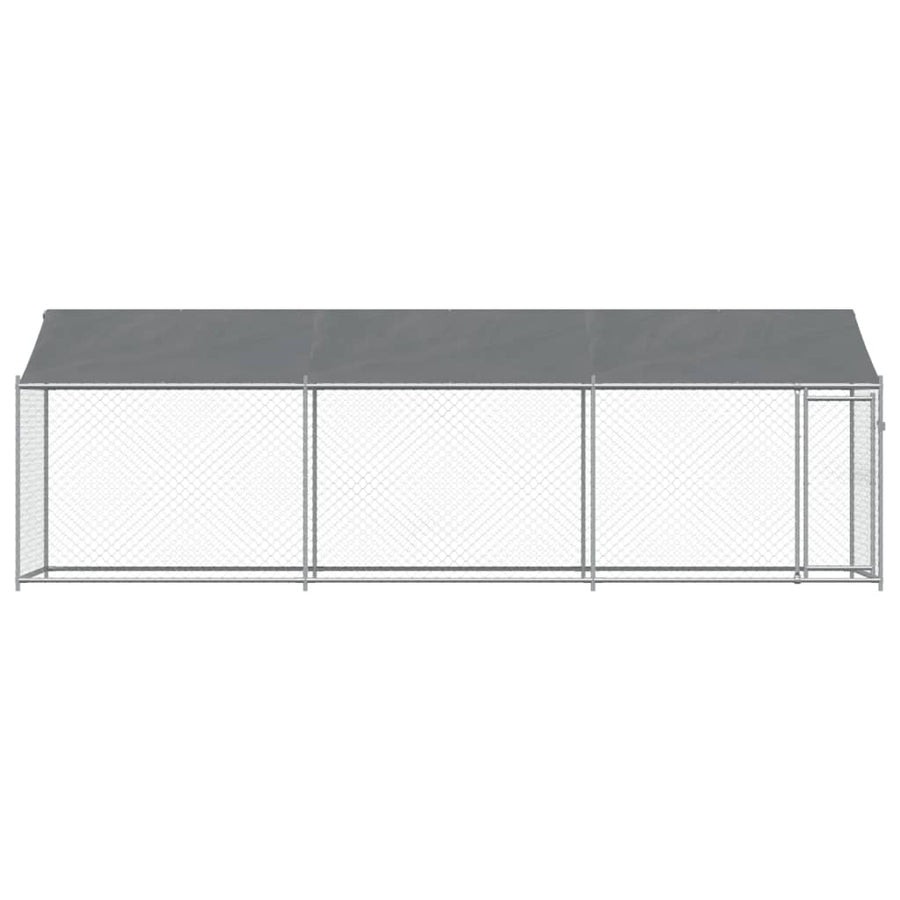 Hondenhok Met Dak En Deur Gegalvaniseerd Staal Grijs 6 x 2 x 2 m 1 deur