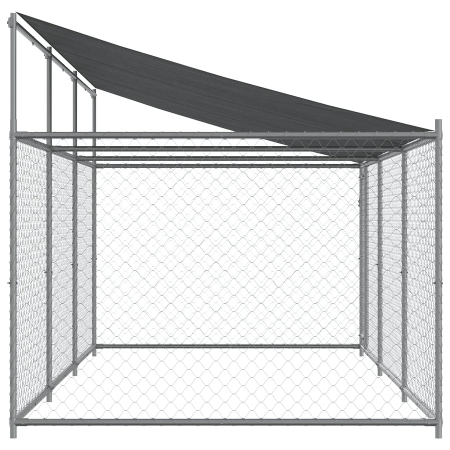 Hondenhok Met Dak En Deur Gegalvaniseerd Staal Grijs 6 x 2 x 2 m 1 deur