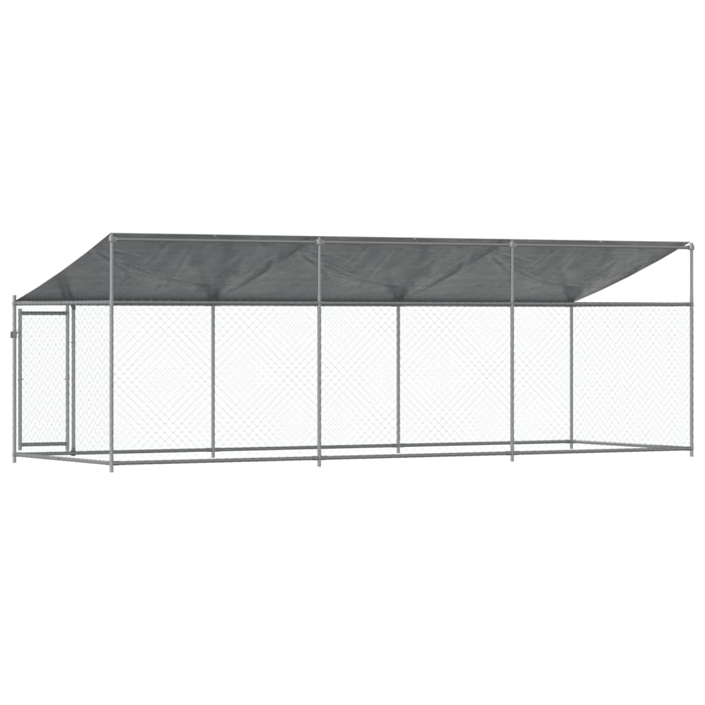 Hondenhok Met Dak En Deur Gegalvaniseerd Staal Grijs 6 x 2 x 2 m 1 deur