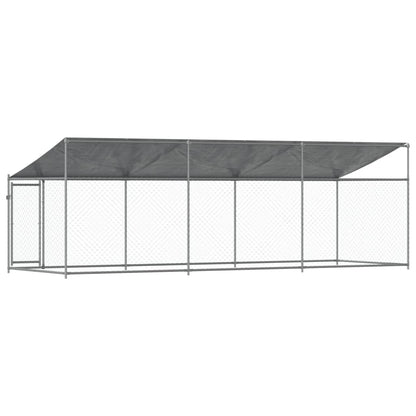 Hondenhok Met Dak En Deur Gegalvaniseerd Staal Grijs 6 x 2 x 2 m 1 deur
