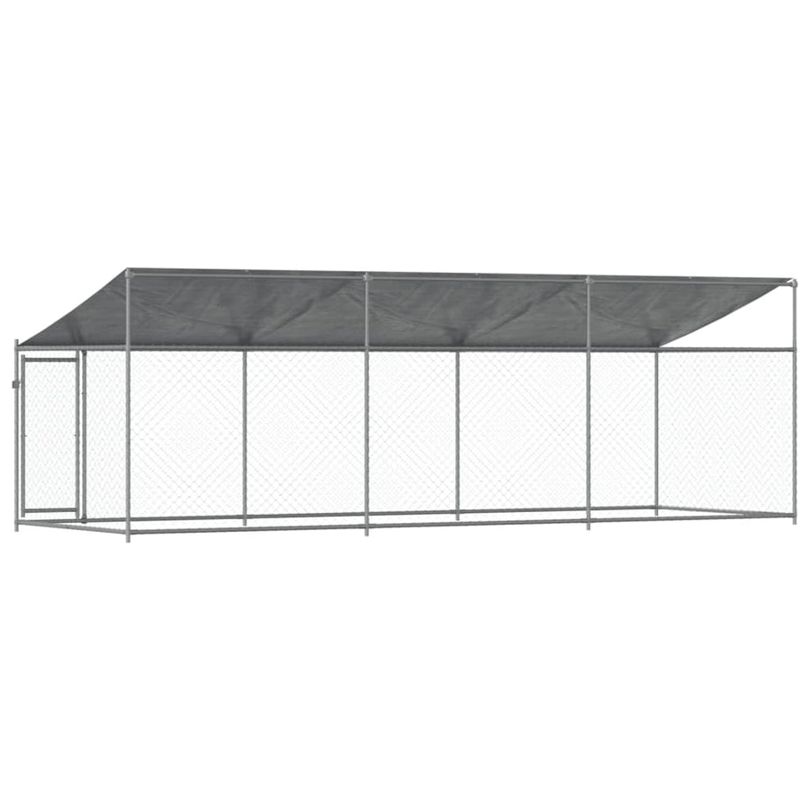 Hondenhok Met Dak En Deur Gegalvaniseerd Staal Grijs 6 x 2 x 2 m 1 deur