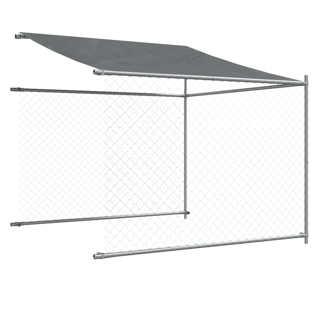 Hondenhok Met Dak En Deur Gegalvaniseerd Staal Grijs 6 x 2 x 2 m 1 deur