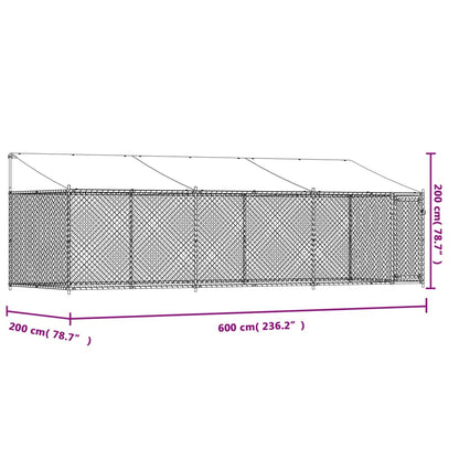 Hondenhok Met Dak En Deur Gegalvaniseerd Staal Grijs 6 x 2 x 2 m 1 deur