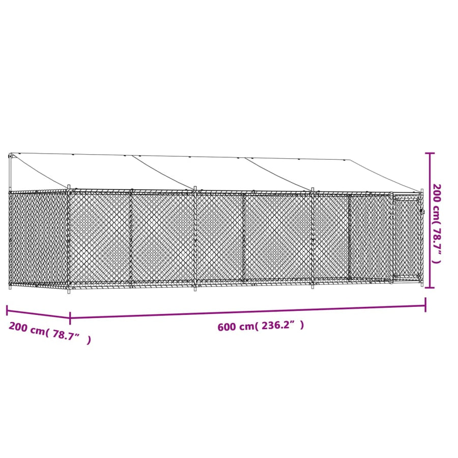 Hondenhok Met Dak En Deur Gegalvaniseerd Staal Grijs 6 x 2 x 2 m 1 deur