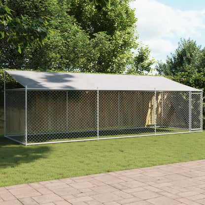 Hondenhok Met Dak En Deur Gegalvaniseerd Staal Grijs 6 x 2 x 2 m 1 deur