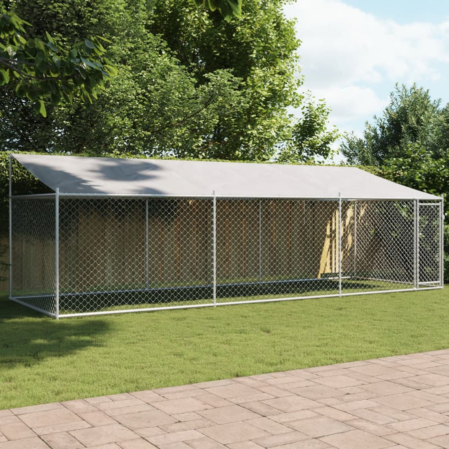 Hondenhok Met Dak En Deur Gegalvaniseerd Staal Grijs 6 x 2 x 2 m 1 deur