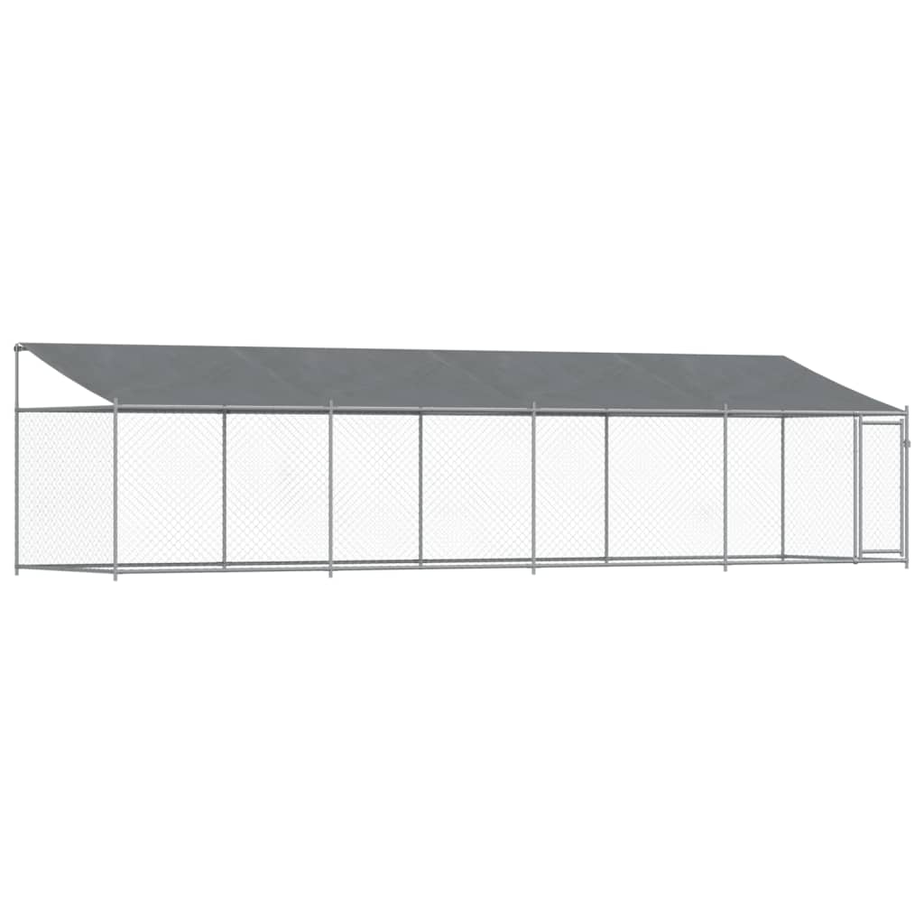 Hondenhok Met Dak En Deur Gegalvaniseerd Staal Grijs 8 x 2 x 2 m 1 deur