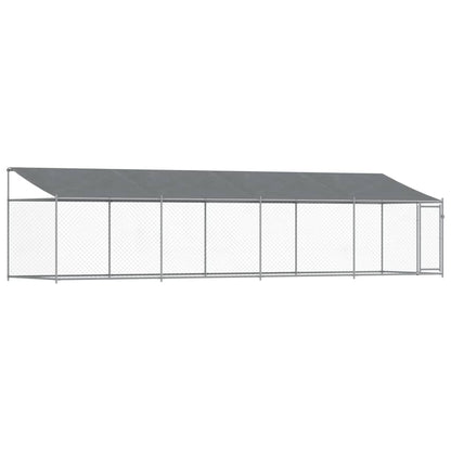 Hondenhok Met Dak En Deur Gegalvaniseerd Staal Grijs 8 x 2 x 2 m 1 deur