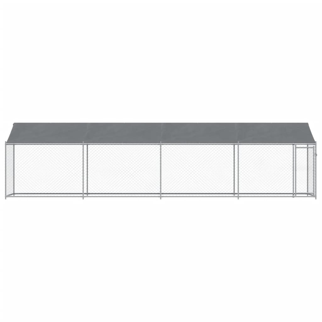 Hondenhok Met Dak En Deur Gegalvaniseerd Staal Grijs 8 x 2 x 2 m 1 deur