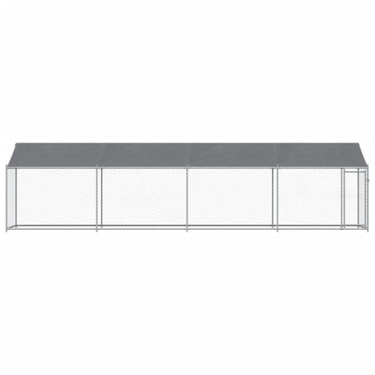 Hondenhok Met Dak En Deur Gegalvaniseerd Staal Grijs 8 x 2 x 2 m 1 deur