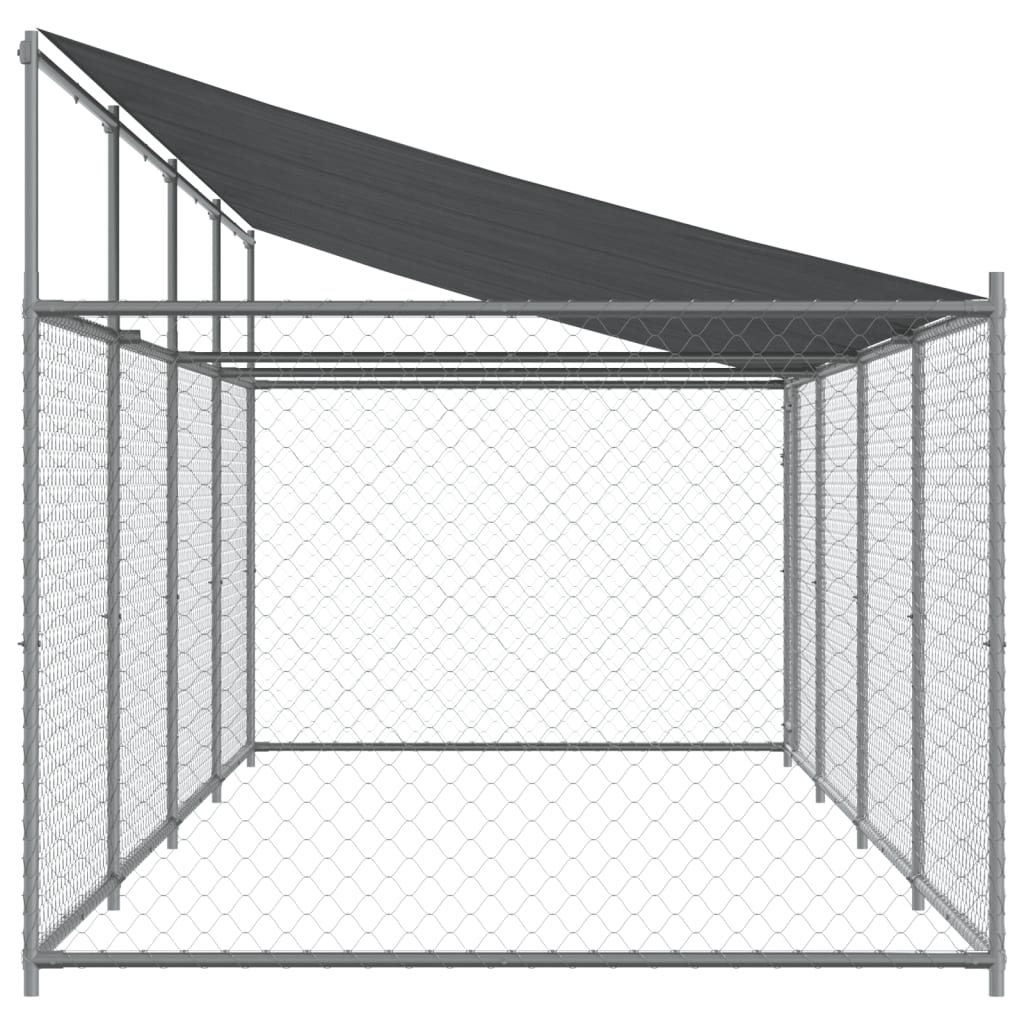 Hondenhok Met Dak En Deur Gegalvaniseerd Staal Grijs 8 x 2 x 2 m 1 deur