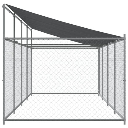 Hondenhok Met Dak En Deur Gegalvaniseerd Staal Grijs 8 x 2 x 2 m 1 deur