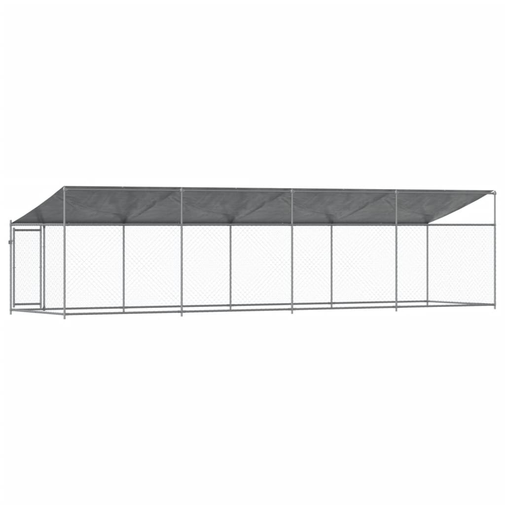 Hondenhok Met Dak En Deur Gegalvaniseerd Staal Grijs 8 x 2 x 2 m 1 deur