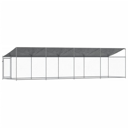 Hondenhok Met Dak En Deur Gegalvaniseerd Staal Grijs 8 x 2 x 2 m 1 deur