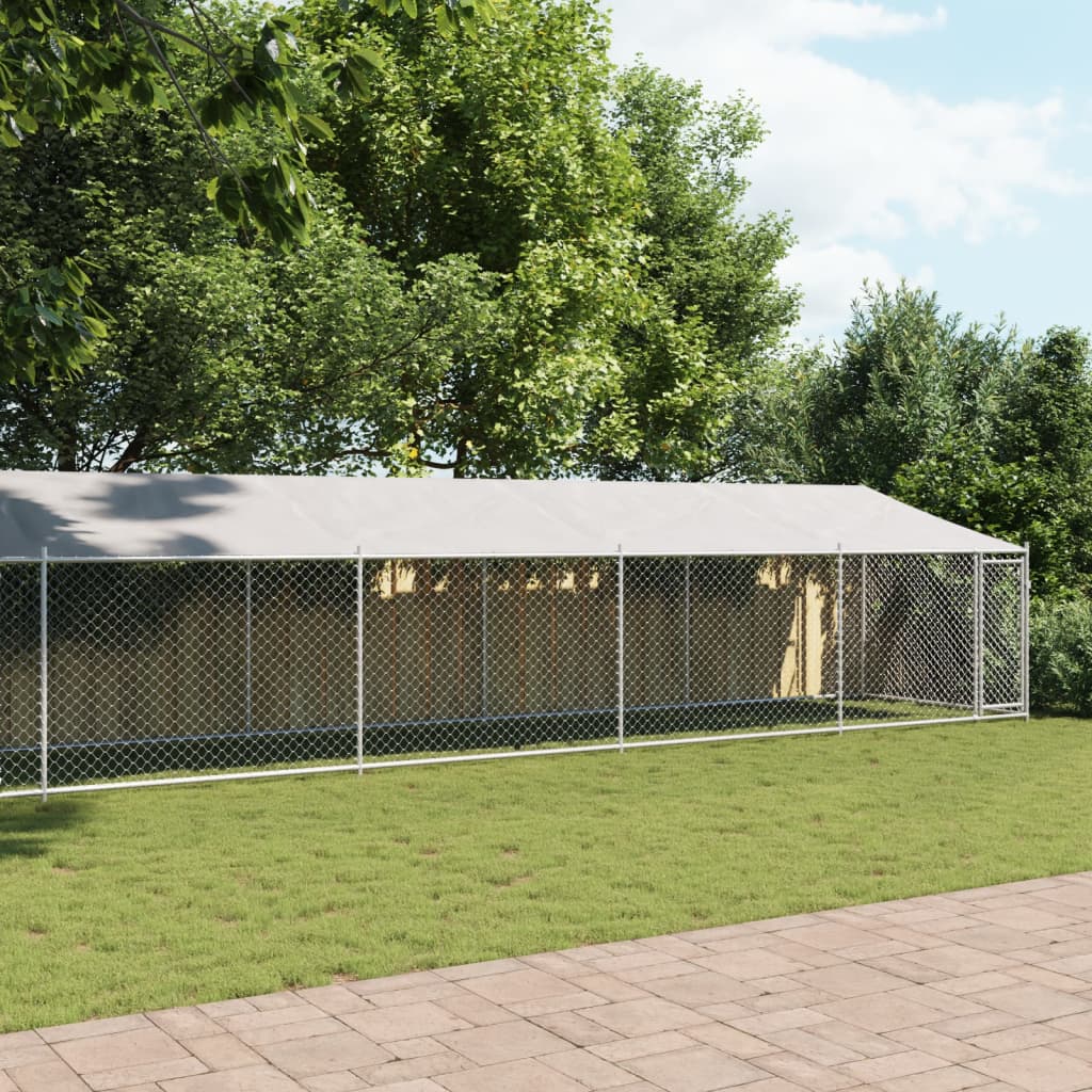 Hondenhok met dak en deur 10x2x2 m gegalvaniseerd staal grijs 10 x 2 x 2 m