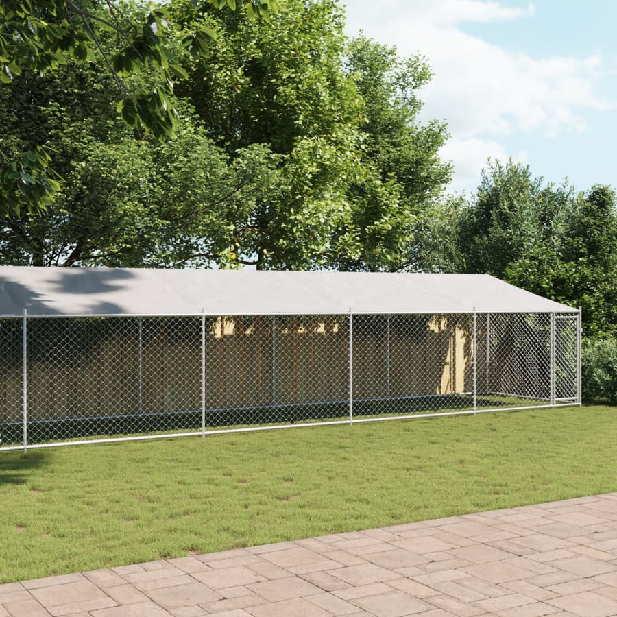Hondenhok met dak en deur 10x2x2 m gegalvaniseerd staal grijs 10 x 2 x 2 m