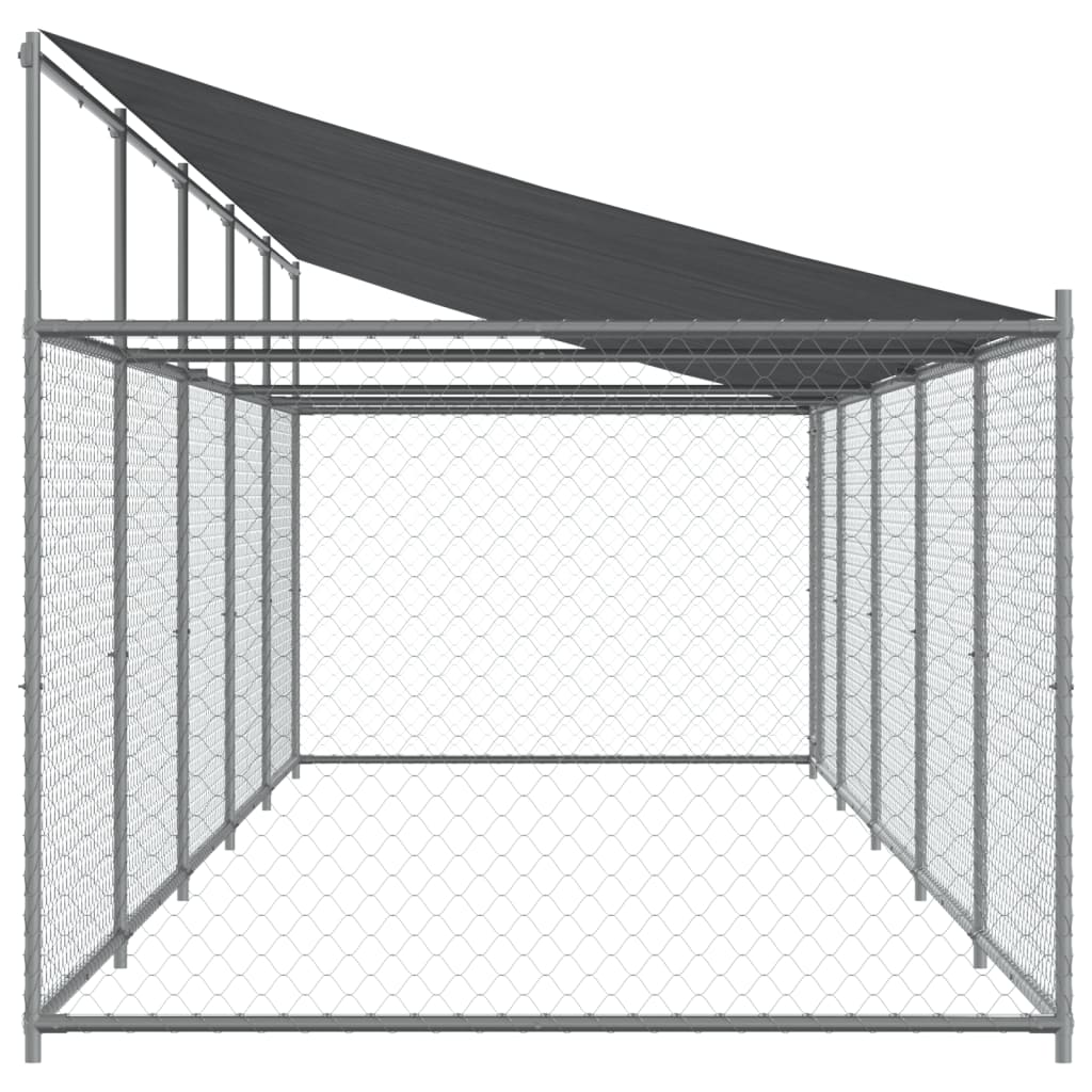 Hondenhok met dak en deur 10x2x2 m gegalvaniseerd staal grijs 10 x 2 x 2 m
