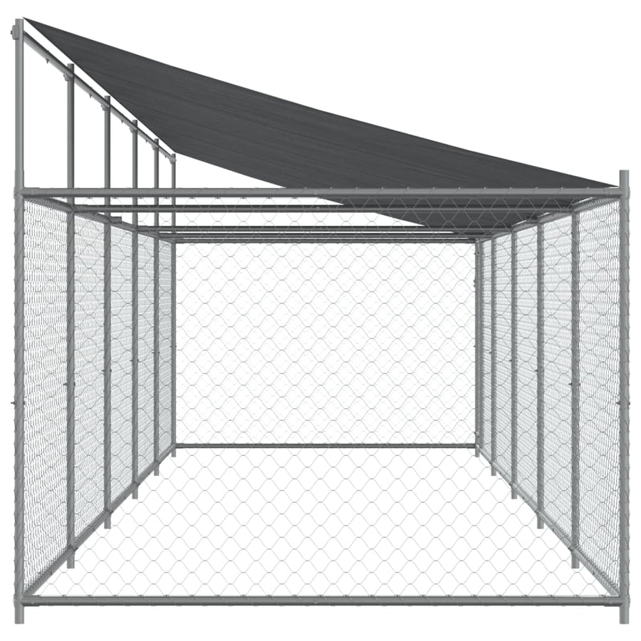 Hondenhok met dak en deur 10x2x2 m gegalvaniseerd staal grijs 10 x 2 x 2 m