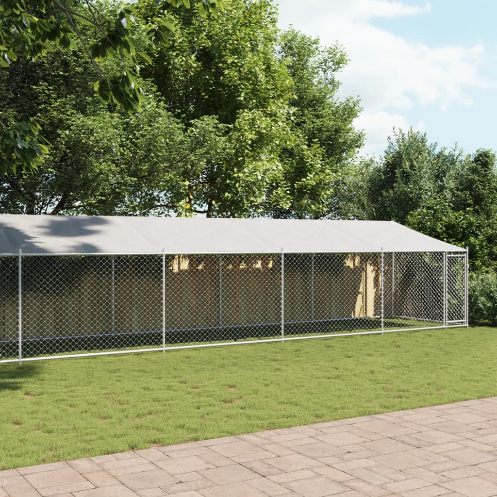 Hondenhok Met Dak En Deur Gegalvaniseerd Staal Grijs 12 x 2 x 2 m 1 deur