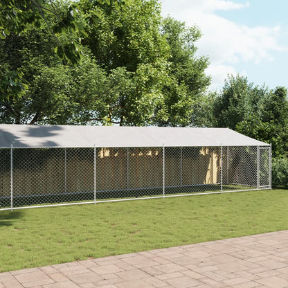 Hondenhok Met Dak En Deur Gegalvaniseerd Staal Grijs 12 x 2 x 2 m 1 deur