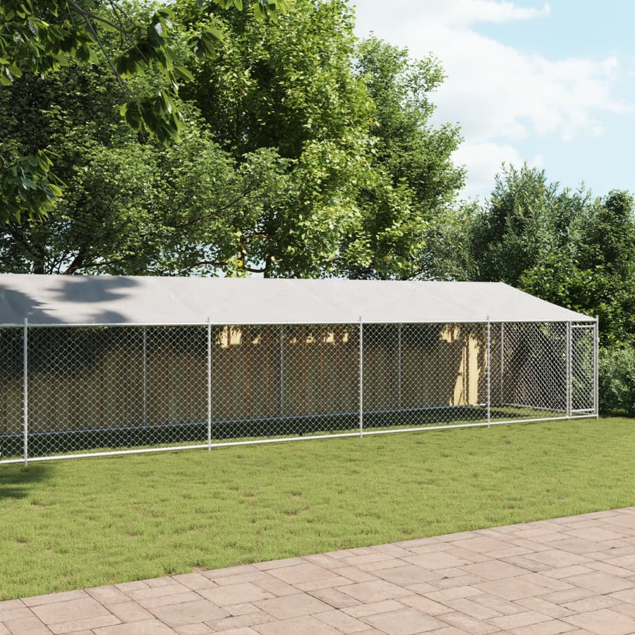 Hondenhok Met Dak En Deur Gegalvaniseerd Staal Grijs 12 x 2 x 2 m 1 deur