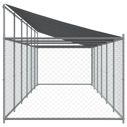 Hondenhok Met Dak En Deur Gegalvaniseerd Staal Grijs 12 x 2 x 2 m 1 deur