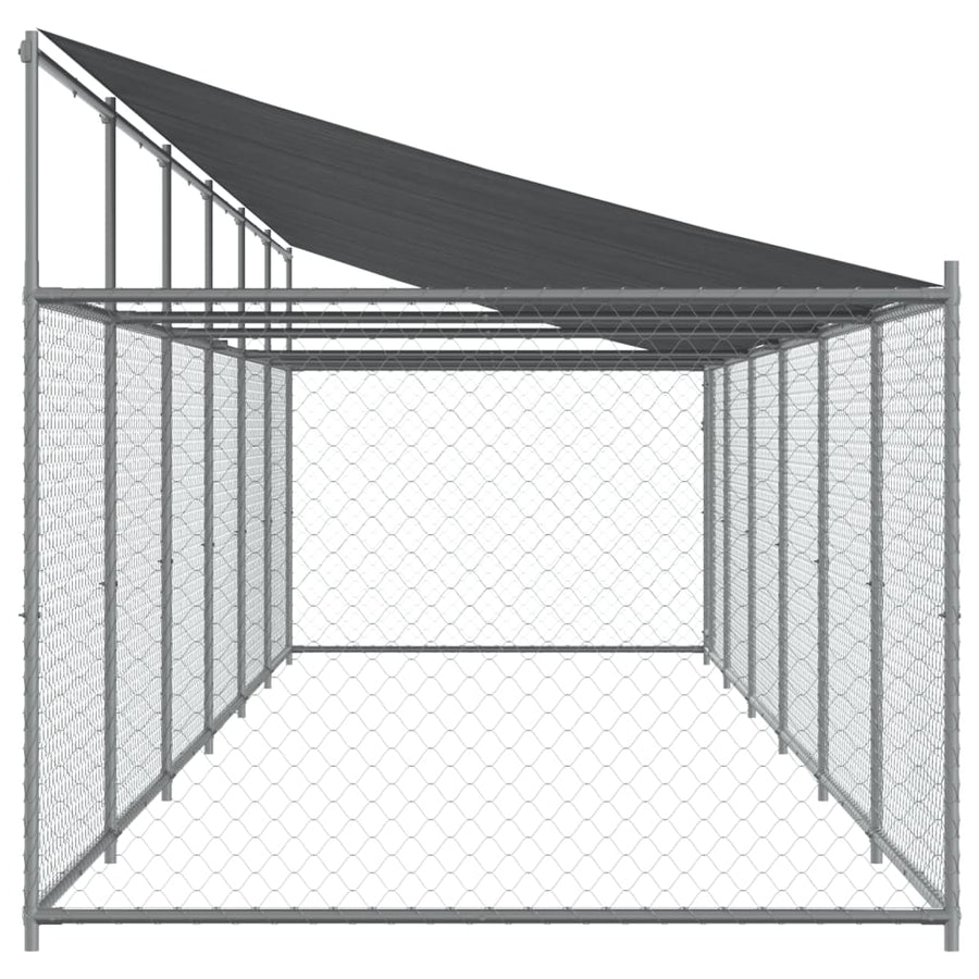 Hondenhok Met Dak En Deur Gegalvaniseerd Staal Grijs 12 x 2 x 2 m 1 deur