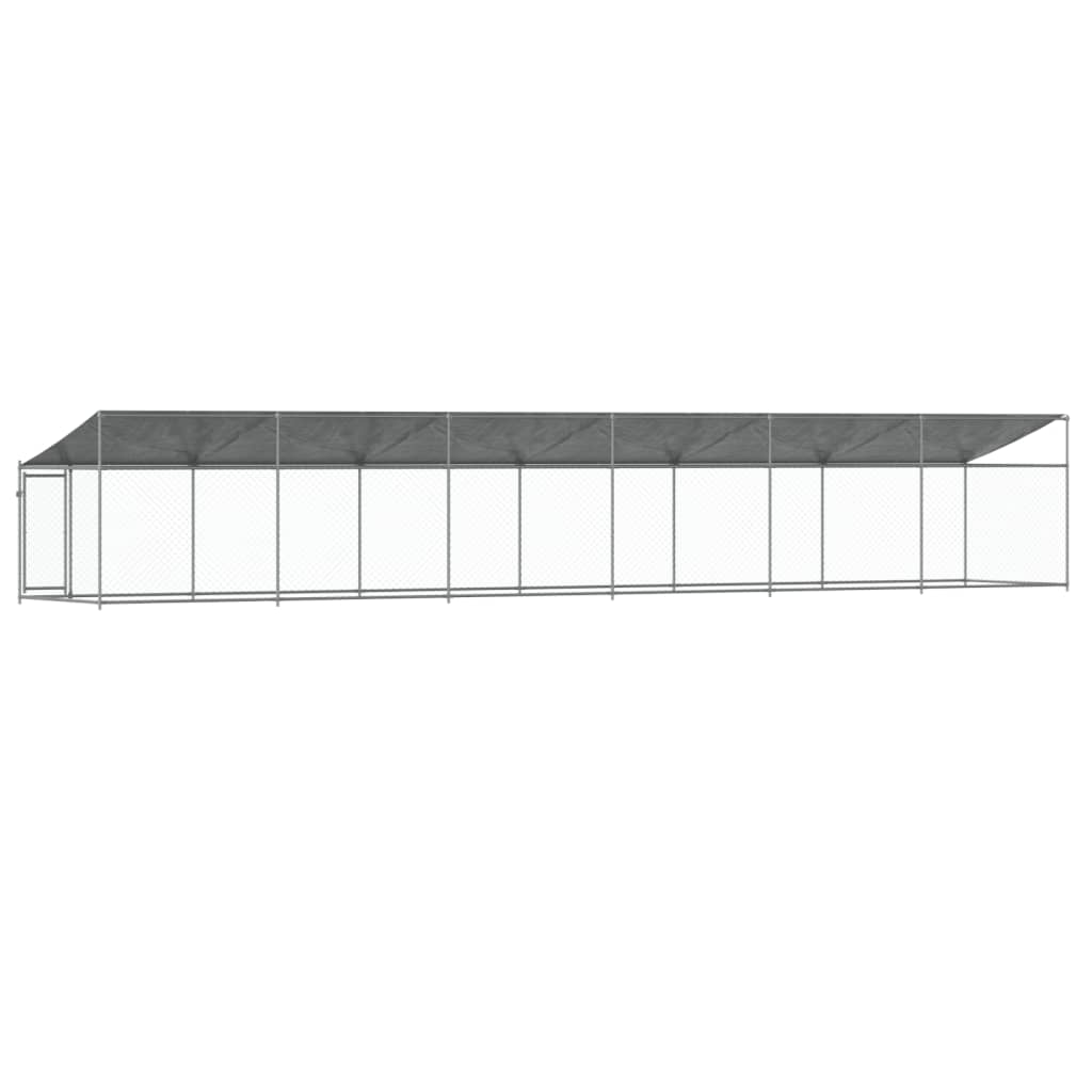 Hondenhok Met Dak En Deur Gegalvaniseerd Staal Grijs 12 x 2 x 2 m 1 deur