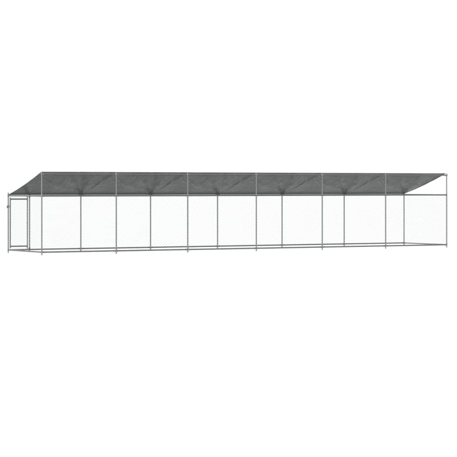 Hondenhok Met Dak En Deur Gegalvaniseerd Staal Grijs 12 x 2 x 2 m 1 deur