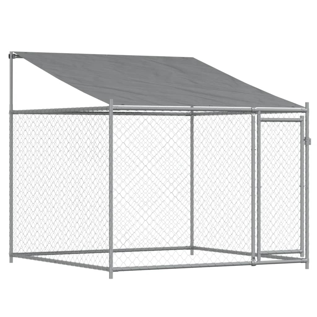 Hondenhok Met Dak En Deur Gegalvaniseerd Staal Grijs 12 x 2 x 2 m 1 deur