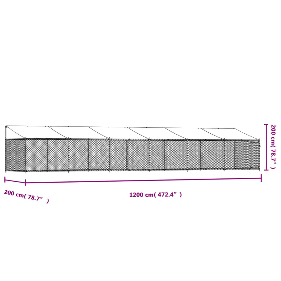 Hondenhok Met Dak En Deur Gegalvaniseerd Staal Grijs 12 x 2 x 2 m 1 deur