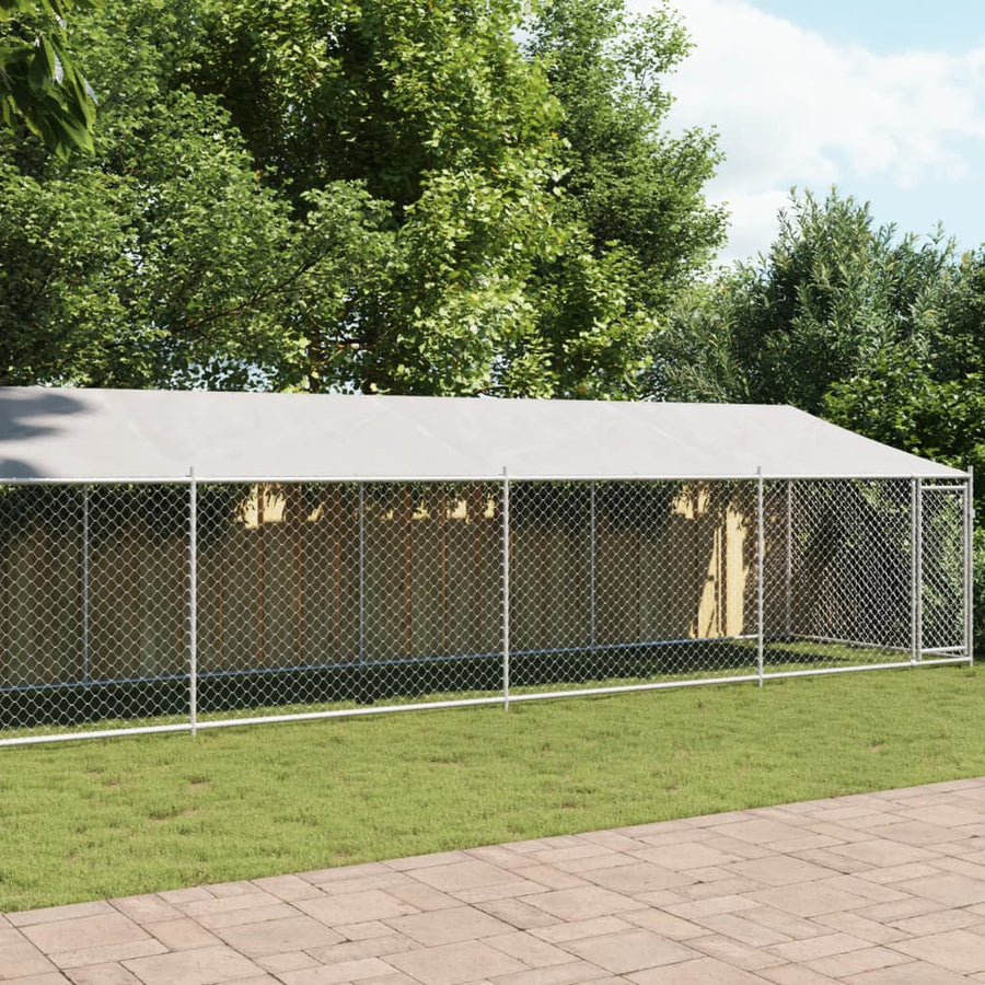 Hondenhok Met Dak En Deur Gegalvaniseerd Staal Grijs 12 x 2 x 2 m 1 deur