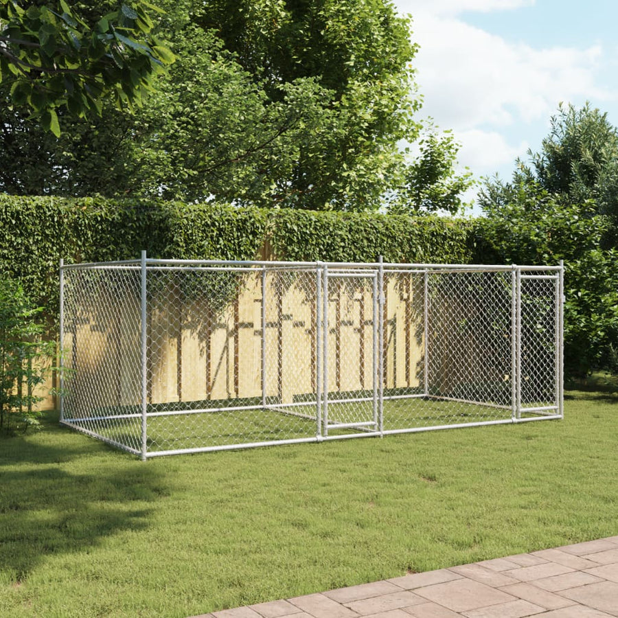 Hondenhok Met Deuren 4X2X1,5 M Gegalvaniseerd Staal Grijs 4 x 2 x 1.5 m 2 deuren
