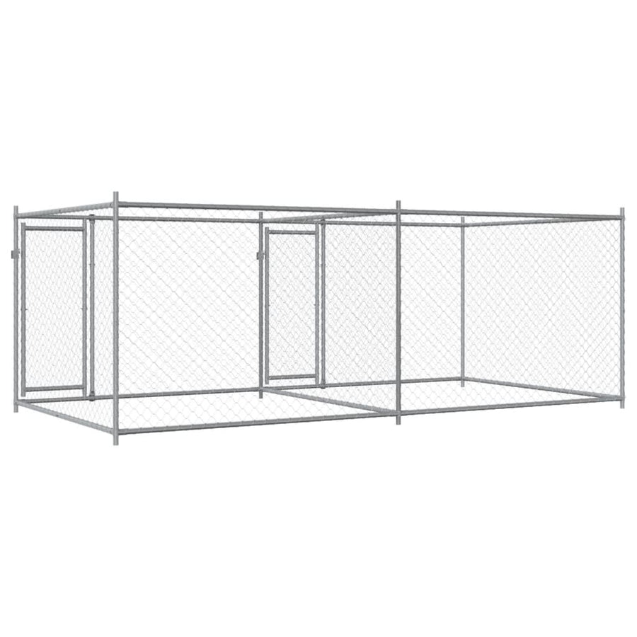 Hondenhok Met Deuren 4X2X1,5 M Gegalvaniseerd Staal Grijs 4 x 2 x 1.5 m 2 deuren
